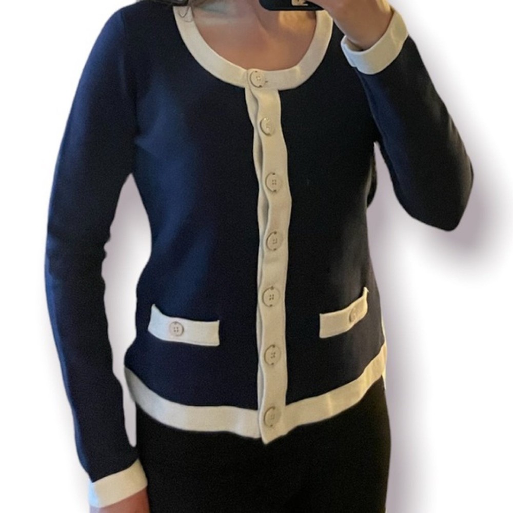 Banana Republic Two Tone Cream Blue Cardigan Size Small Button Down